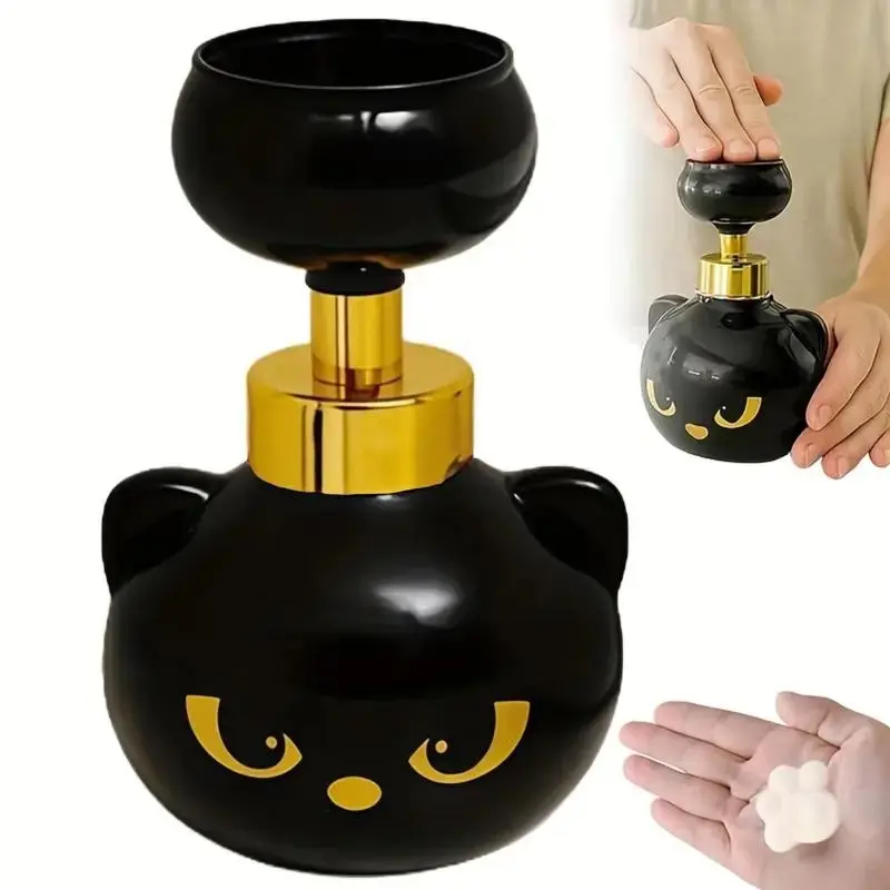 300ml Large Capacity Freestanding Cat Paw Foam Soap Dispenser - ABS, Refillable, Adorable Paw Print Foam, Easy-Press, Reusable, Home Decor for Bathroom-Kitchen, Daily Use Christmas Gift for Cat Lovers (Black Option), Durable & Safe