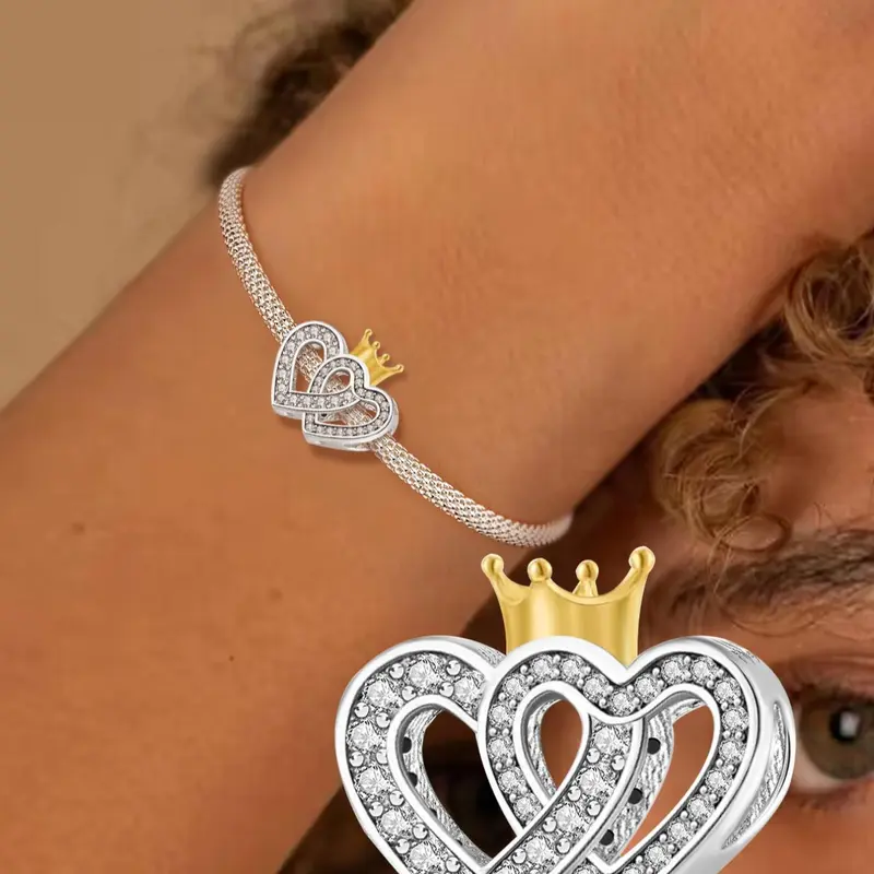 Mother's Day Gift Heart & Star Design Charms, Rhinestone Decorated Bling Pendants for Bracelets Making, Fashion Accessories for Women & Girls, Trendy All-match & Exquisite Jewelry for Birthday, Trendy Jewellery Accessories