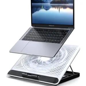 16inch Single Fan Lap Chill Mat - Aluminum Panel Laptop Cooling Pad, Heat Protection Laptop, Foldable Long Stand, Fans Switch with dimmable-Speed, USB-A Connection Laptop Fan