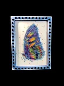 7" x 9" Colorful butterfly art with distressed frame and nail studs