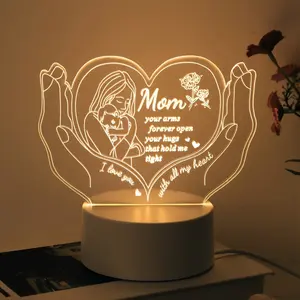 Creative Hand-Held Mother Love Night Light, Bedroom Night Light, Unique Carved Small Night Lamp, Switch Control Warm Lights, Birthday Gift for Mom