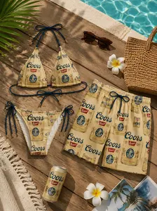 Coors Banquet Bikini Set with Beach Shorts, Patriotic Beer Lover Swimsuit, Summer Vacation Outfit, Pool Party Beachwear