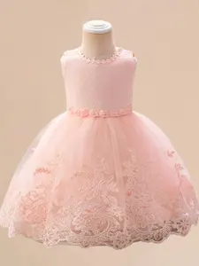 Girl's Floral Embroidery Bow Decor Mesh Dress, Elegant Sleeveless Round Neck Dress for Party Performance Wedding, Kids Clothes for All Seasons