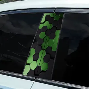 2 B-pillar fluorescent technology honeycomb-themed stickers, waterproof and scratch-resistant, suitable for all models - Audi, Honda, Mitsubishi, Ford, Volkswagen, BMW, Opel, Peugeot; sedans, SUVs, MPVs