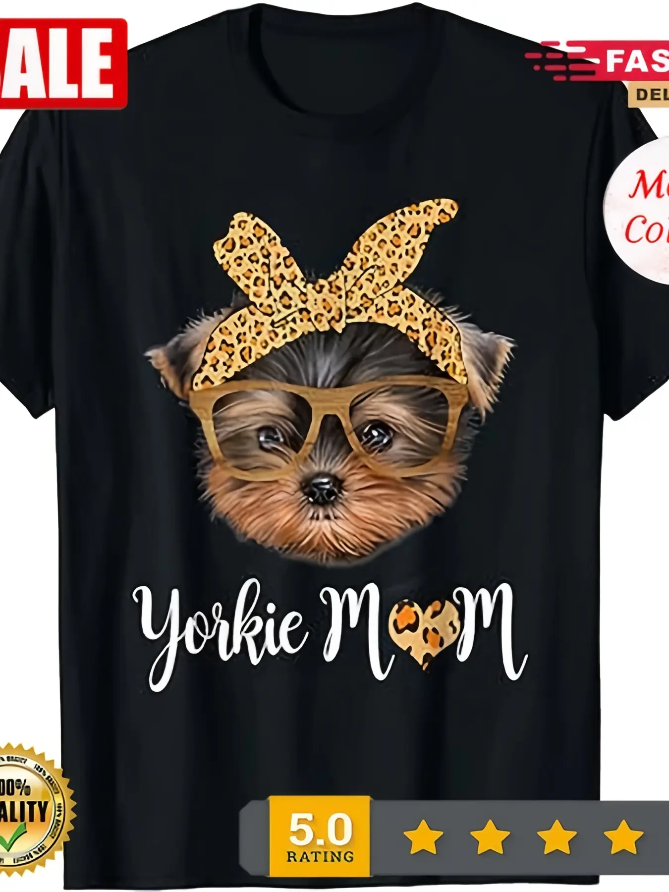Yorkie Mom Yorkshire Leopard Dog Lovers Mother's Day Gift T ShirtPrinted Short Sleeved Crew Neck T Shirt Material Suitable for Casual Attire Suitable for Both Men and Women