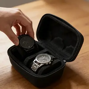 Stop Your Watches from Scratching Each Other – 2-Compartment Watch Travel Case, Unisex Organizer Box with Soft Padding & Handle, Hard Shell Storage for Men & Women, Fashionable Watch Accessory