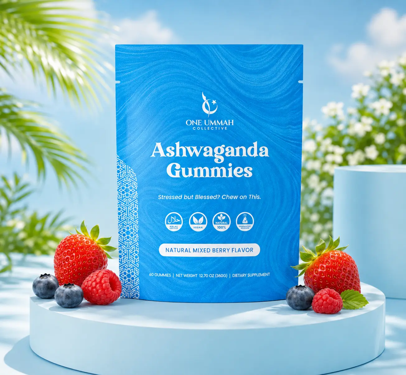 Halal Certified Ashwagandha Gummies with L-Theanine & Black Pepper - Calm & Collected - Vegan, Easy Digestion, & High Absorption - 60 ct, Natural Supplements, Health And Wellness