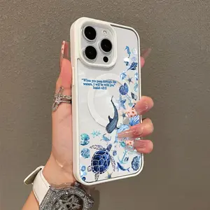 Trendy Magnetic Case for iPhone11/12/13/14/15/16/17promax Blue Whale Shark Scripture MagSafe Ready, Ultra Thin & Shockproof |   Cute Pick for Girls