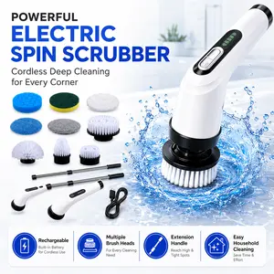 9in1 Electric Spin Scrubber Cordless Cleaning Brush, IPX7 Waterproof Shower Scrubber with 2 Speeds & 4 Brush Heads for Bathroom, Tub, Tile, Kitchen, Toilet & Car Wash
