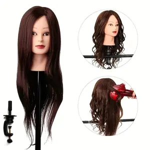 Mannequin Head With Real Hair 75% Straight Training Head With Sturdy Clamps And Tools Beauty Mannequin Head Styling Braid Curl Cutting Practice Doll Head Christmas Gift (4# With Makeup)