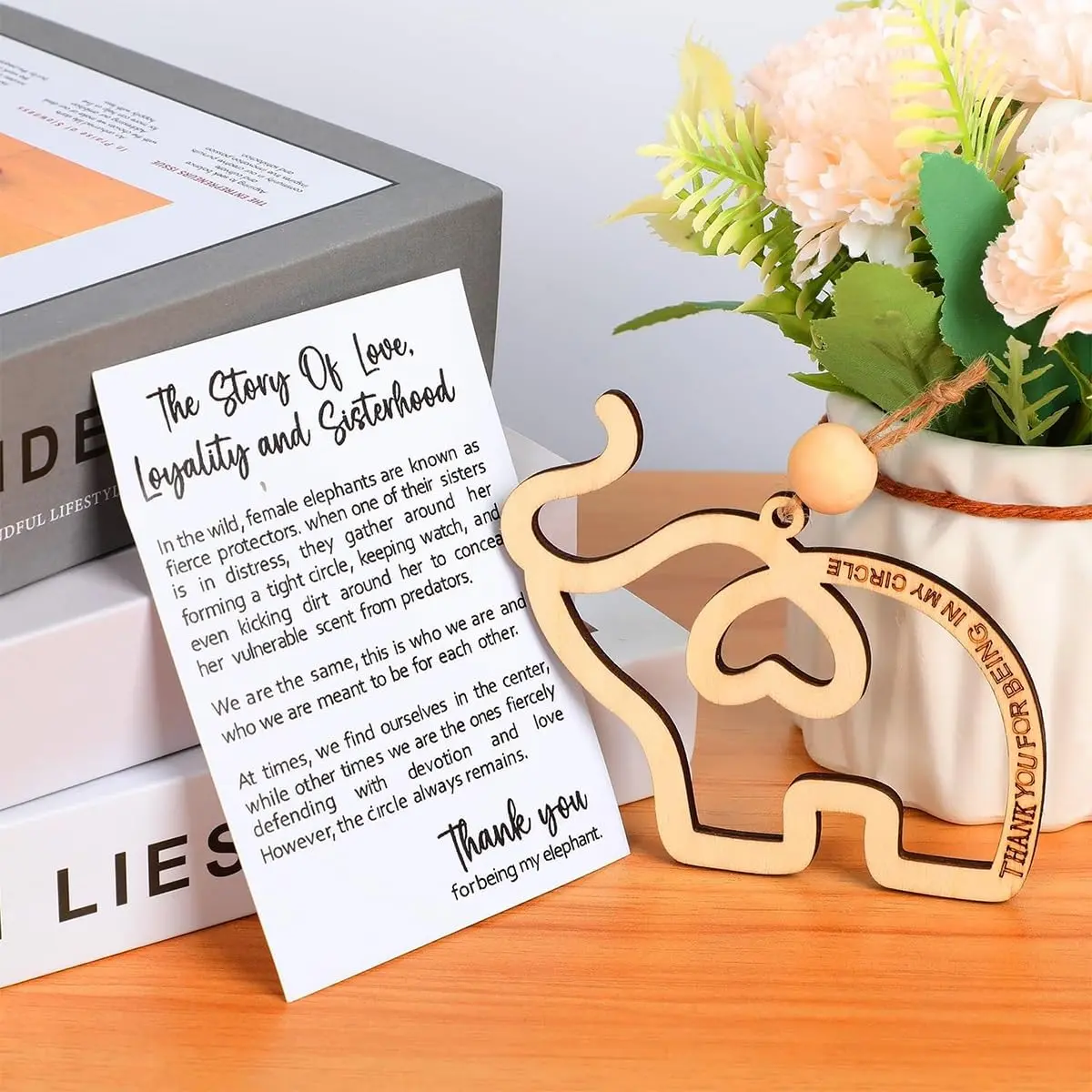 Wooden Elephant Friendship Ornament – Meaningful Sisterhood Gift for Best Friends, Birthday Keepsake & Girls’ Room Decor