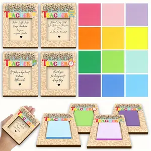 Wooden Sticky Note Holder with Sticky Note, 4 Counts/set Creative Multi-Purpose Sticky Note Pad Holder, Office Stationery & Supplies