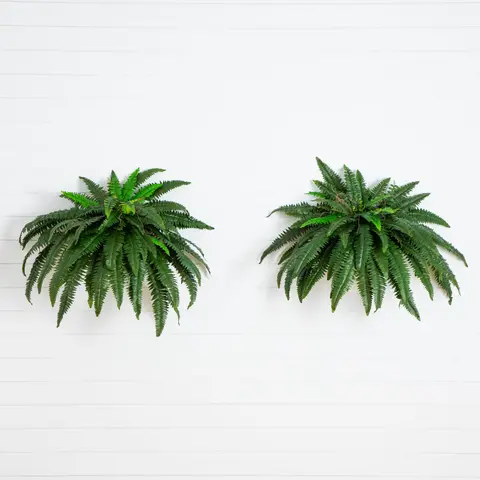 NEARLY NATURAL 2-Piece Set 48-in Faux Boston Fern Decorative Greenery Fake Plants, Low-Care Fake Potted Plant Hanging Home Decor for High Shelf Display