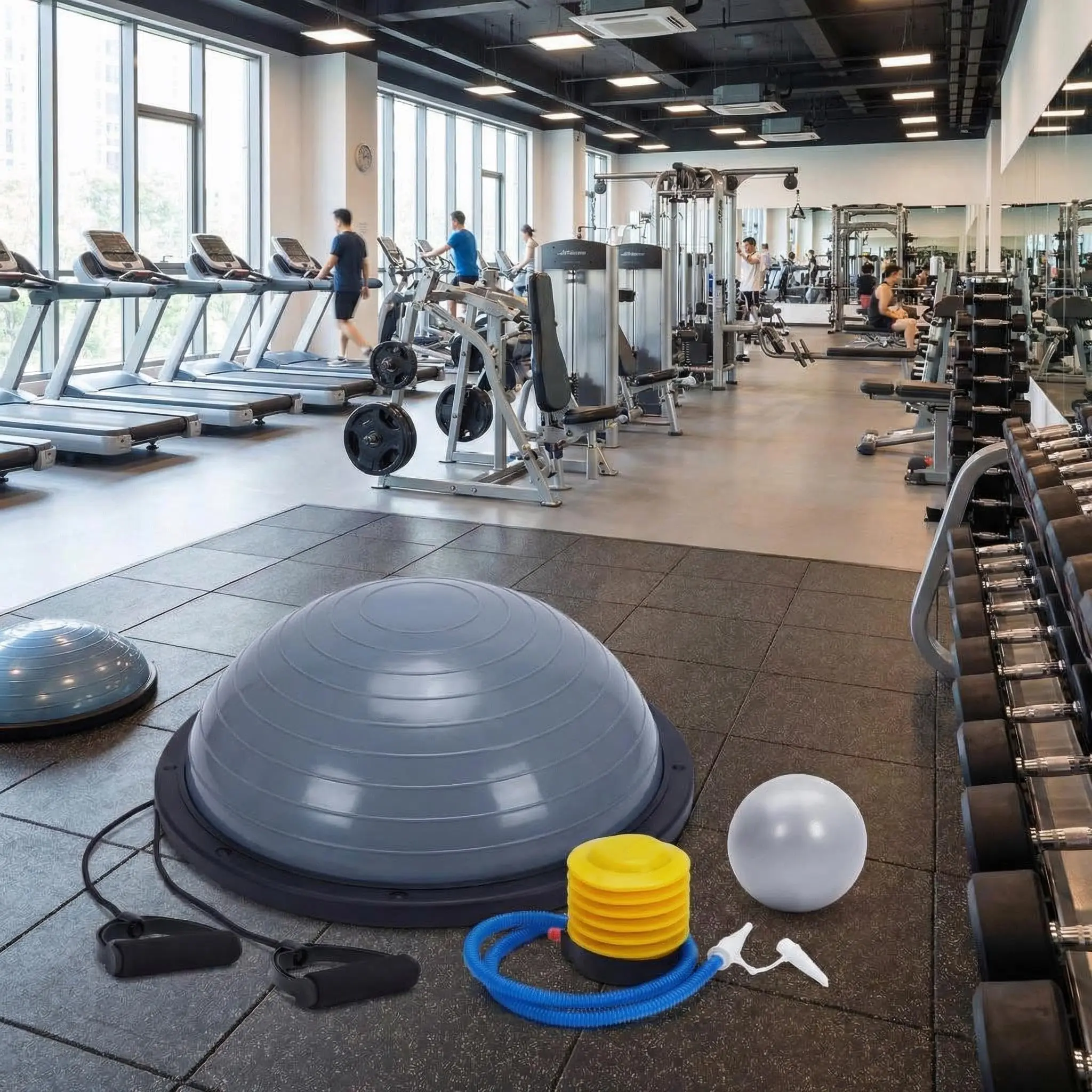 Garvee Half Balance Ball Trainer with Non-Slip Base and 1600lb Capacity, Includes Resistance Bands, Pump, and Bonus Ball for Core Strength, Stability, Yoga, Physiotherapy, and Home Gym Workouts