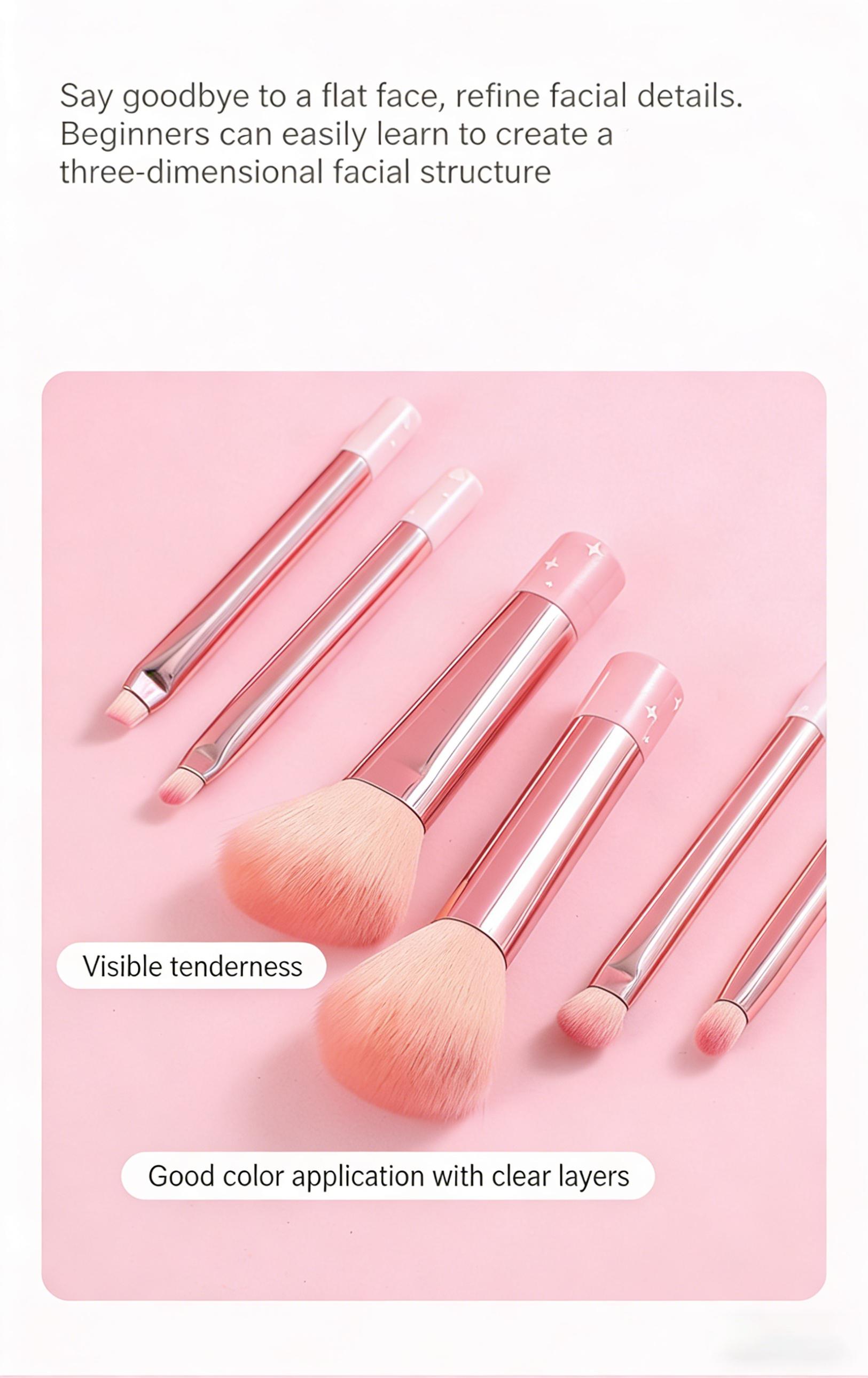 6Pcs Mini Travel Makeup Brush Set Soft Bristles - Powder, Contour, Concealer, Eyeshadow & Blending Brushes