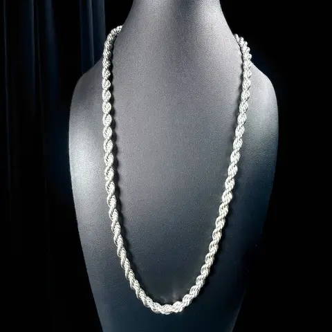 Renza 925 Pure Silver 7MM Twisted Rope Chain Necklace - Solid Twist, Durable, Elegant, Minimalist Link, Unisex Adults' Casual Wear Jewelry, 24-Month Warranty, Multiple Lengths, Pure 925 Shine, Classic, Any Occasion
