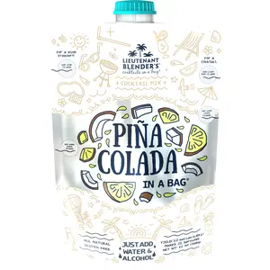 Lt. Blender's Pina Colada in a Bag – Pina Colada Cocktail or Mocktail Drink Mix - Each Bag Makes 1/2 Gallon of Slushie Pina Coladas or 16 4oz Servings - Easily Make a Cocktail, Wine Slushie or Mocktail - (Pack of 1)