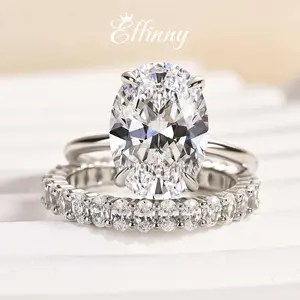 Effinny 5.0ct Luxury Oval Cut Engagement Ring Set For Women, 5A Grade Cubic Zirconia Sterling Silver Ring Set, Elegant Wedding Ring Outdoorfun