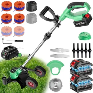 UPGRADED 20V Grass Cutter Battery Powered 4-in-1 Cordless Lawn Edger & String Trimmer with 2 x 4.0AH Li-ion Batteries Retractable Foldable Portable Lawn Tool for Yard Garden