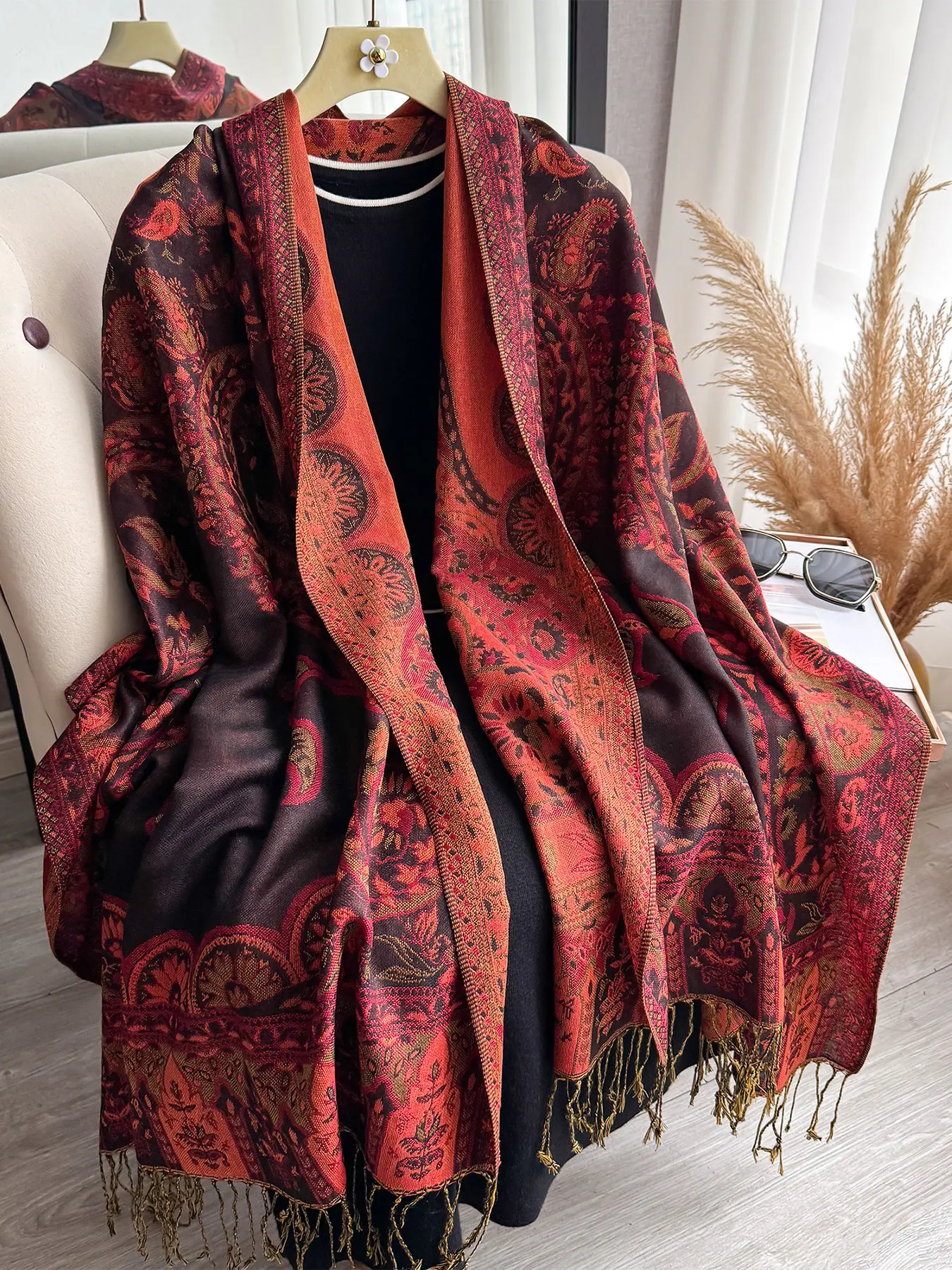 Bohemian Style Paisley Scarf, Fitted Design Shawl, Beautiful Pashmina Wrap, Long Printed Scarf for All Seasons, Boho Style Shawl