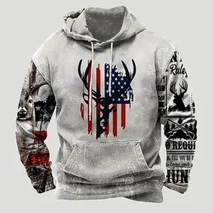 Men's 3D Printed Hooded Sweater, Casual Sweater with Pocket