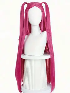 Halloween Anime Rose Red Long Wig for Women Cosplay Character Long Straight Hair Wigs with Two Braids & Bangs Suit for Adult Cos Role Party Festival Christmas Comic Straight Synthetic Wig