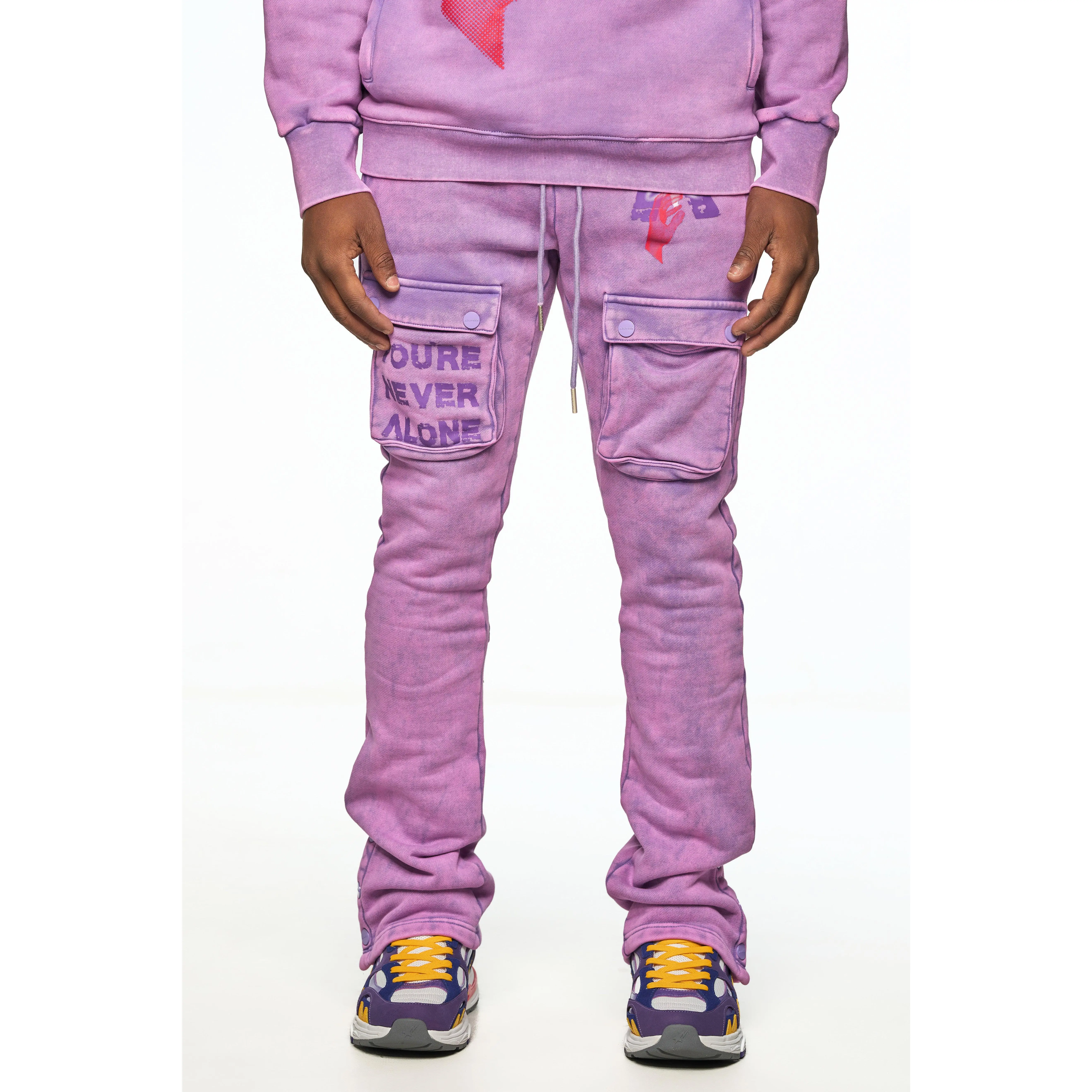 AOLOGNE NEVER ALONE LAVENDER STACK JOGGERS (LAVENDER)