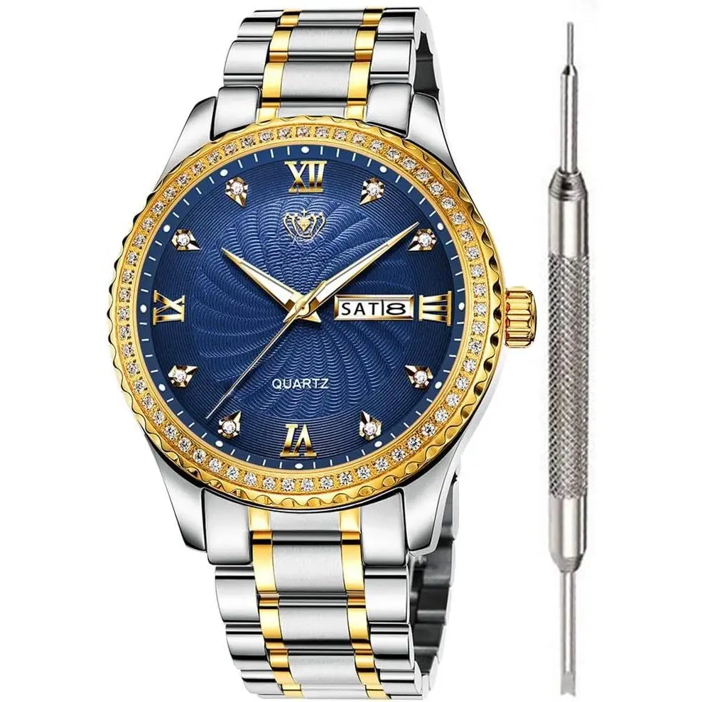 Luxury CZ Rhinestone Watches for Men Waterproof Mens Fine Business Casual Watch Calendar Week Analog Quartz Watch