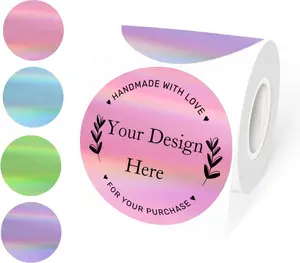 3" Circle Holographic Thermal Label Stickers, Round Printable Labels Rainbow Glitter Thermal Printer Sticker for  Wrapping- Spring Color/ 4 Colors