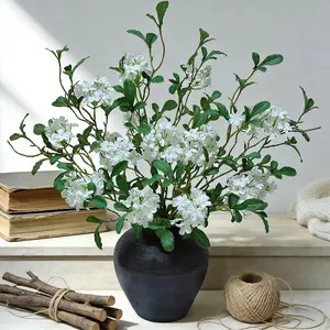5PCS Faux Greenery Stems Artificial Branches with Flowers for Tables Decor,Silk Green Spring Floral Stems with Branches for Vase for Home Kitchen,Dining Room,Living Room Decorations(White)