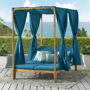 [SOIYELIFE] Outdoor Daybed Sofa Bed - Patio Lounge Chair with Waterproof Curtain, Adjustable Lounge Chair Design, Outdoor Seating with Two Adjustable Lounge Chairs Covered with Waterproof Plush Cushions, Suitable for Backyard/Garden