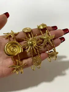 Fashion Ocean Series Jewelry for Women, 18K Gold Plated Conch Starfish Shell Double Layer Open Bracelet, Elegant Jewelry Bracelet, Trendy All-match & Exquisite Jewelry for Birthday Gift