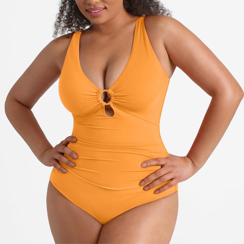 FeelinGirl One Piece Swimsuit Womenwear Plus Size Plain Color High Cut with Removable Pads Summer New Arrivals