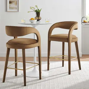 Modway Pinnacle Performance Velvet Bar Stool Set of Two in Brown Gold