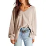 Dokotoo Womens Waffle Knit Tops Trendy Fashion 2026 Oversized T Shirts Lightweight V Neck Casual  Batwing Sleeve Loose Fit Irregular Hem Boyfriend Style Oversized Fall Outfits Basic Womenswear
