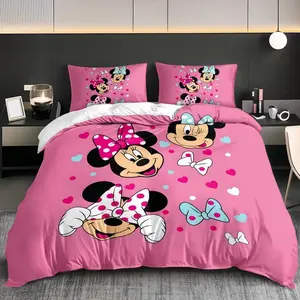 [mothers day gift ideas] DISNEY CLASSIC 3pcs Pink Minnie Mouse Bedding Duvet Cover Set - Cartoon Theme Quilt Set, All-Season, Comforter Not Included, Includes 1 Duvet Cover & 2 Pillowcases, No Insert, Bedroom Decor