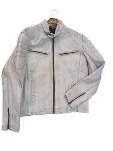 Distressed White Leather Jacket For Women Genuine Leather Jacket Vintage Jacket Genuine Leather Ladies Biker Jacket Women Medium Size Womenswear Coats Pockets