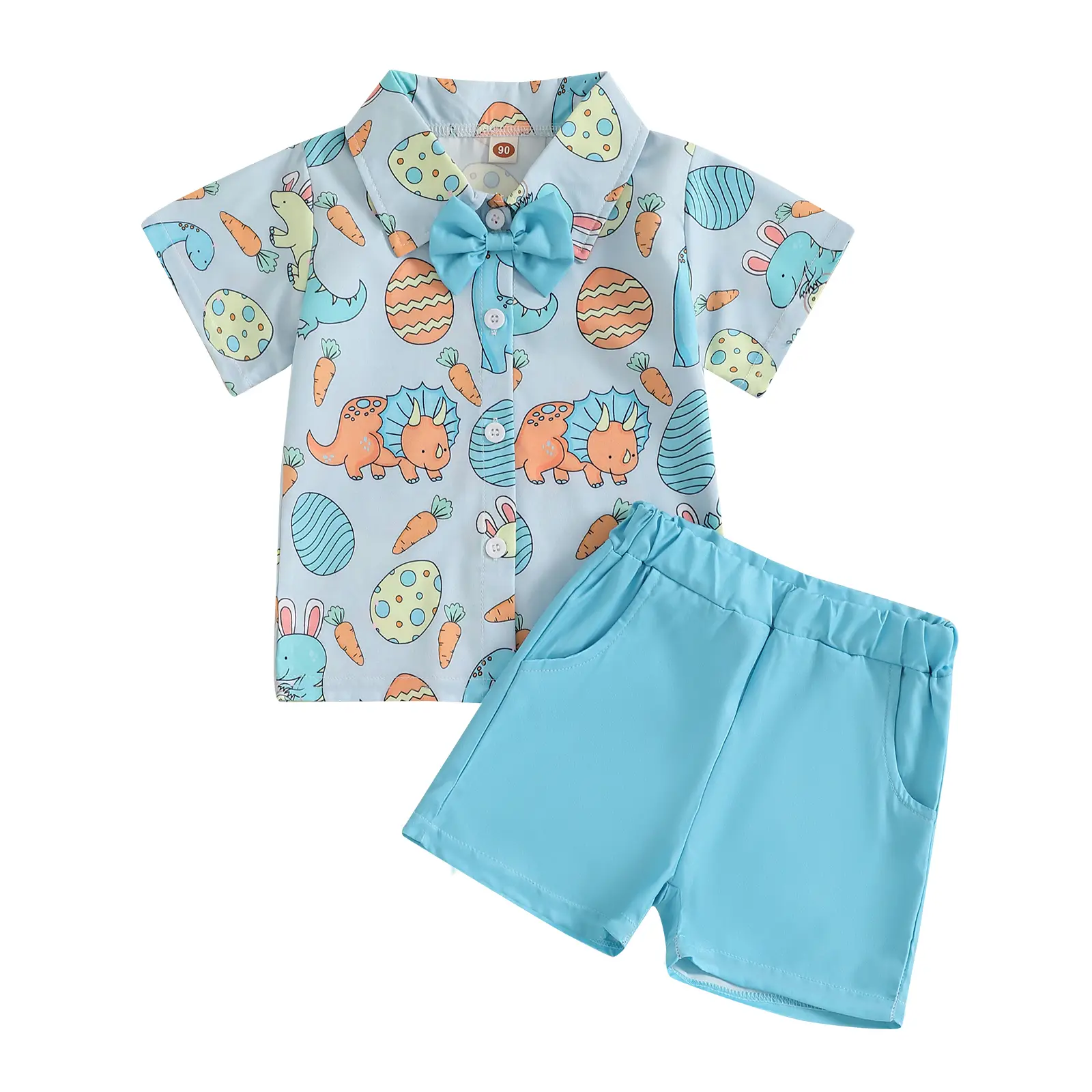 Kids Toddler Baby Boys Easter Outfits Easter Egg Carrot Pattern Turn Down Collar Short Sleeve Shirt Summer Shorts 2Pcs Set