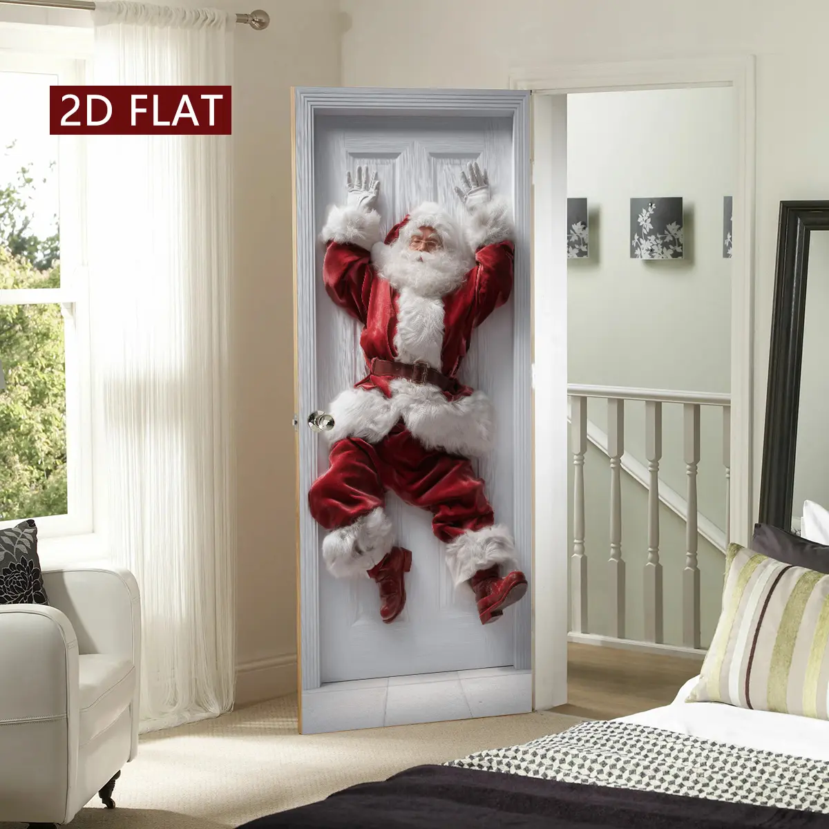 Christmas Santa Theme Art Decorations, Door Decorations, Waterproof & Scratchproof Wall Stickers, Easy Apply Peel & Stick, Perfect for Home Kitchen Bathroom