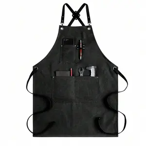 Chef Apron For Men Women,Canvas Aprons With Pockets-Cross Back Kitchen Apron For Cooking Grilling Baking BBQ Barber