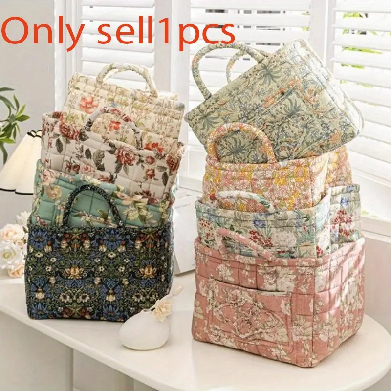 Floral Pattern Storage Basket, 1 Count Collapsible Storage Basket with Handle, Clothes Basket, Home Organizer for Living Room Bedroom Dormitory Office, Home Decor