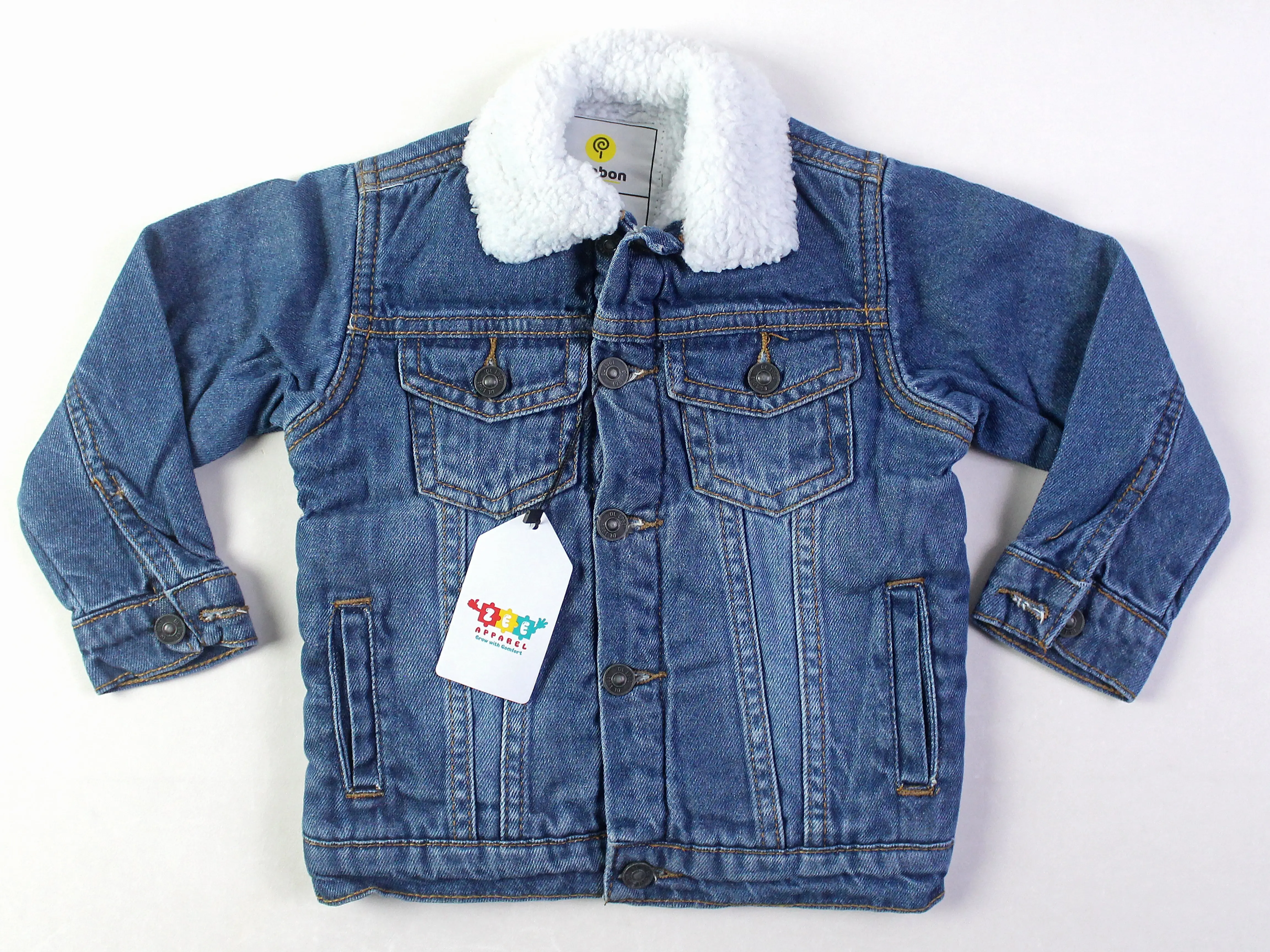 The zee apparel, Mid-Blue  Jacket With Fur , 2-12 years old boys, Lid Pockets Warm Fur Lining 100% Cotton