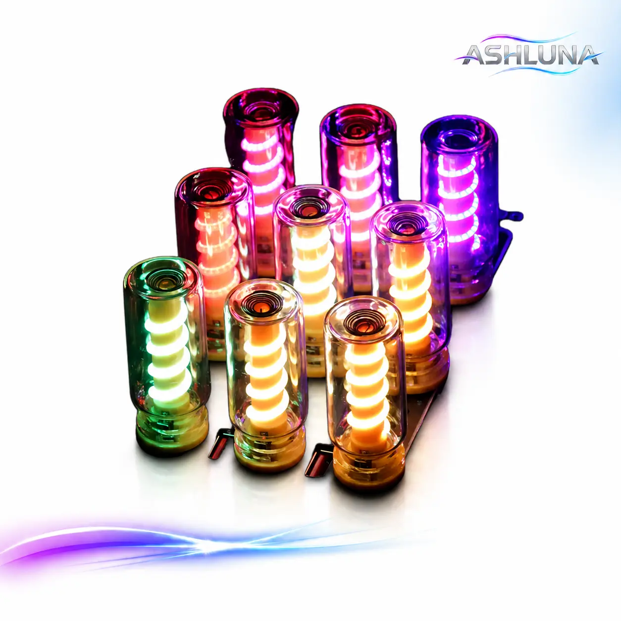 ASHLUNA RGB Spiral Touch Lamp 2-Pack, Transparent LED Night Light for Gaming Room, Bedroom Decor, USB Powered Ambient Desk Light