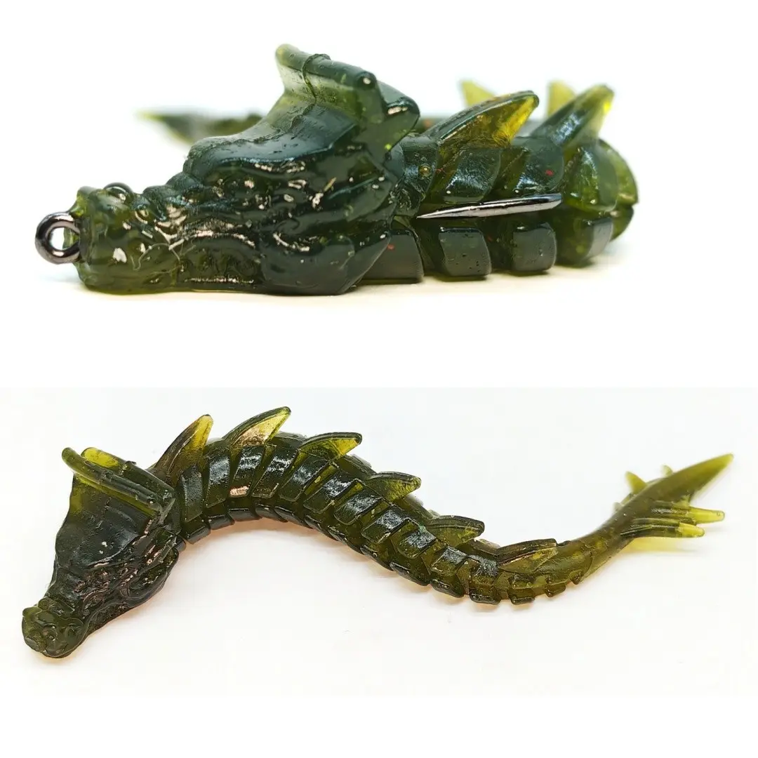 dragon shaped fishing lure Slab Plastis Bait For Bluegills and Redear low birth willingness to chase food.Bait alloy body is oval pit design flow disturbances can effectively create different frequency fluctuations stimulate fish to feel than to know the distance.1 4-Pack Realistic Dragon-Shaped Plastic Lures,