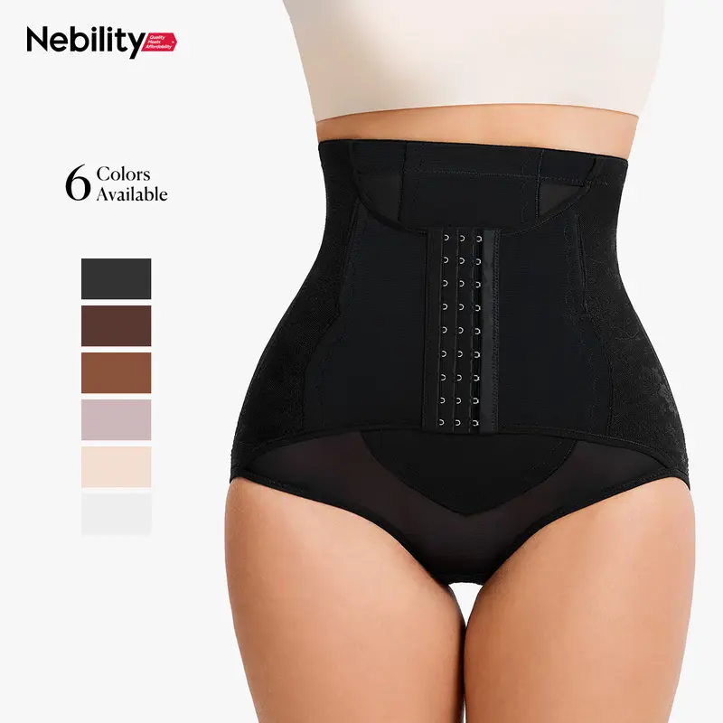 Nebility Women's High Waist Solid Cooling Fabric Compression Shapewear Briefs - Firm Tummy Control Shaper, Short Leg Body Slimming Casual Underwear, Everyday Wear Trainer, Multi-Size Plus Size