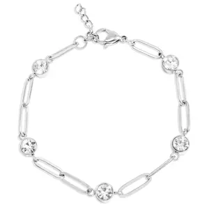 PVD Stainless Steel Stone Paperclip Bracelet