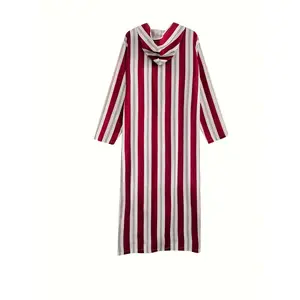 Men'S Casual Striped Zipper Hooded Abaya - Loose Fit, Non-Stretch Fabric, All-Season Wear, Traditional Middle Eastern Style Robe with Pocket