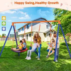 Aowos Swing Set for Backyard, Outdoor 3-in-1 Swing for Toddlers, Outdoor Playset for Patio, Heavy Duty Metal A-Frame Swing Set Holds 470/550 lbs with Climbing Rope Ladder for Kids