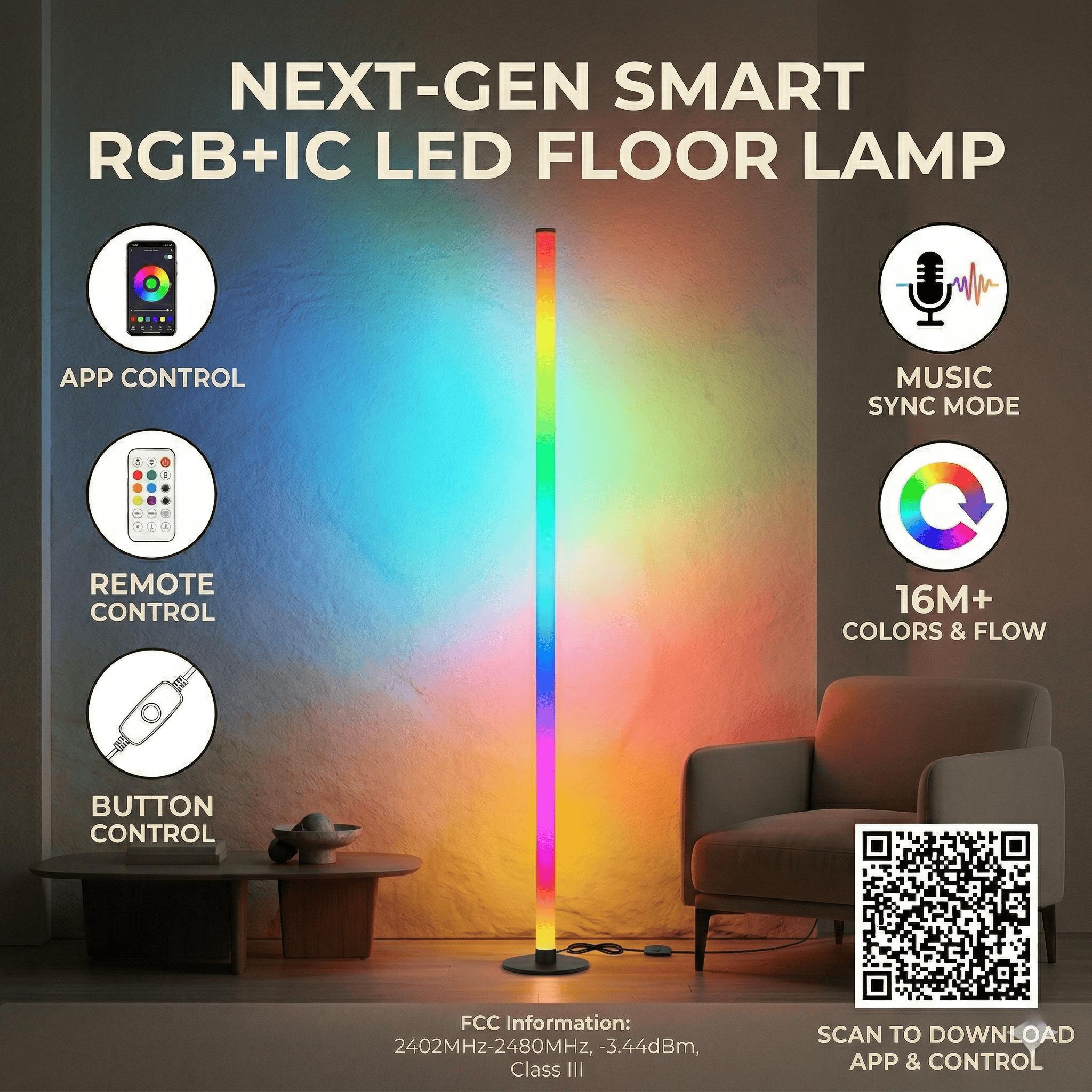 Smart LED Floor Lamp RGB Color Changing Ambient Light APP Remote Minimalist Corner Standing Lamp for Bedroom Living Room Aesthetic Mood Music Sync Lights