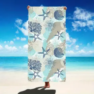 1pc 250gsm Beach Shell Starfish Pattern Quick-dry Absorbent Women's Sports Cape Towel, Rectangular 27.56*55.12inch or 35.43*70.87inch, Designed for Beach, Seaside, and Swimming Pool Use